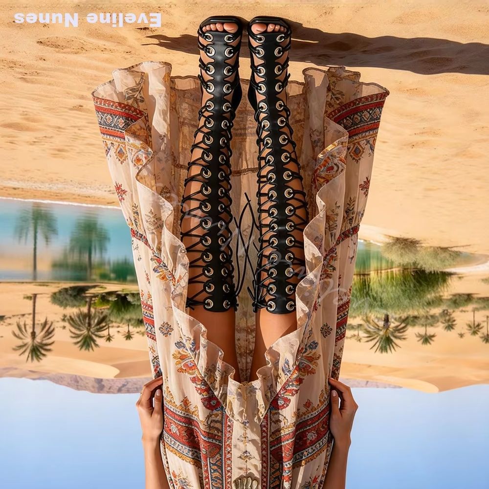 Women'S Fashion Knee High Boots - Sandali da donna stile gladiatore, alti